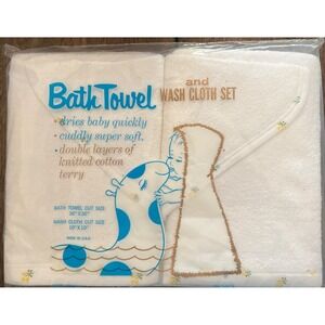 Baby Bath Towel and Wash Cloth Set Hooded Giraffe White Cotton Terry